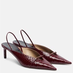 Tom Ford burgundy python leather pointed-toe slingback pumps